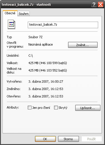 Výsledek testu programu 7-zip