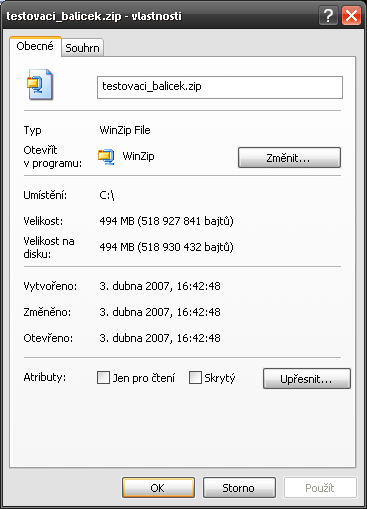 Výsledek testu programu WinZip